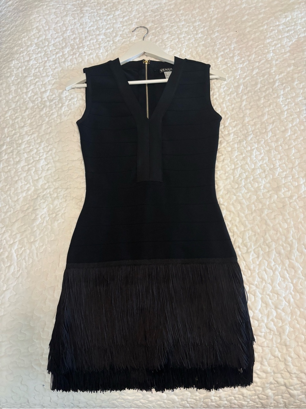 VENUS Black Fringe Mini Skirt Body Con